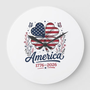Reloj Redondo Grande Camiseta de trébol patriótico Vintage América 1776