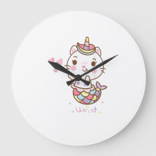 Reloj Redondo Grande Camiseta de Unicornio de Gato - Gato Sirena Unicat