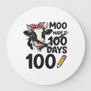 Reloj Redondo Grande Camiseta de vaca de 100 días Diseño de escuela de 