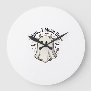 Reloj Redondo Grande Camiseta de vaca fantasma linda Halloween Moo quie
