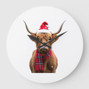 Reloj Redondo Grande Camiseta de vaquero escocés de Navidad Boho Xmas (
