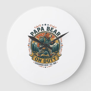 Reloj Redondo Grande Camiseta del Día del Padre Papá Oso de Servicio Cu