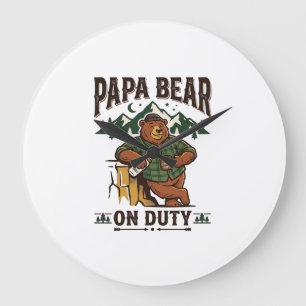 Reloj Redondo Grande Camiseta del Día del Padre Papá Oso de Servicio Di