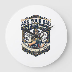 Reloj Redondo Grande Camiseta del Día del Padre Repara Papá Pregúntale 