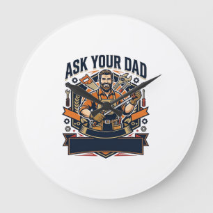 Reloj Redondo Grande Camiseta del Día del Padre Reparar Papá Pregúntale