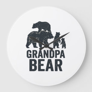 Reloj Redondo Grande Camiseta del Oso de la Familia Grabado Vintage del