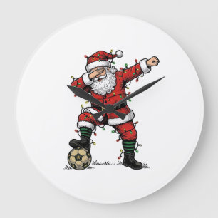 Reloj Redondo Grande Camiseta deportiva de Navidad de fútbol de Santa v