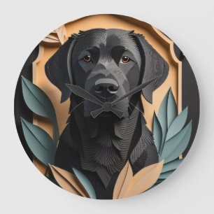 Reloj Redondo Grande Camiseta diseño Labrador negro arte en papel 3D
