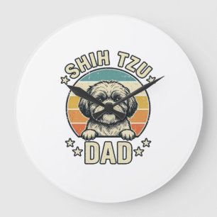 Reloj Redondo Grande Camiseta Diseño Vintage Shih Tzu Padre Amante Perr