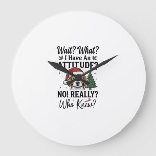 Reloj Redondo Grande Camiseta divertida de actitud de perro de Navidad