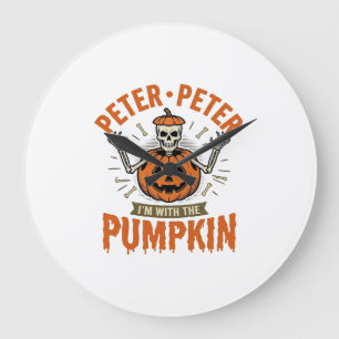 Reloj Redondo Grande Camiseta divertida de esqueleto de Halloween de Pe