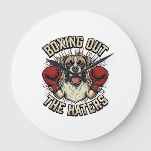 Reloj Redondo Grande Camiseta divertida de perro boxeador boxeando a lo