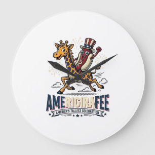 Reloj Redondo Grande Camiseta divertida de perro caliente patriótico Am