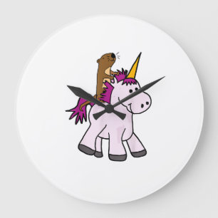 Reloj Redondo Grande Camiseta Divertida Nutria Marina Montando Unicorni