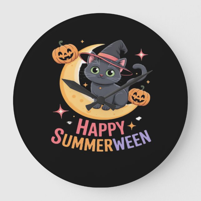 Reloj Redondo Grande Camiseta esencial estética del gato lindo de Hallo (Anverso)