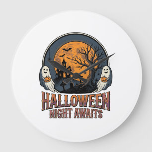 Reloj Redondo Grande Camiseta fantasma luna grabada escena Halloween vi