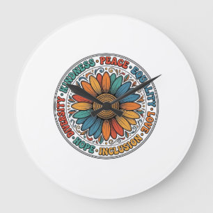 Reloj Redondo Grande Camiseta Flor De Bondad Vintage Paz Igualdad_1