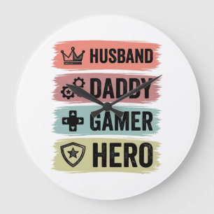 Reloj Redondo Grande Camiseta geométrica Vintage Husband Daddy Gamer He