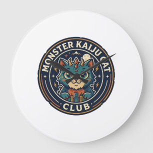 Reloj Redondo Grande Camiseta gráfica de arte de gato monstruo Kaiju - 
