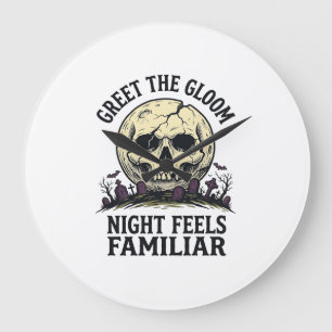 Reloj Redondo Grande Camiseta gráfica de cráneo de luna espeluznante de