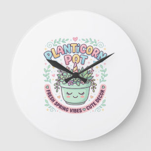 Reloj Redondo Grande Camiseta gráfica de diseño gráfico de maceta Plant