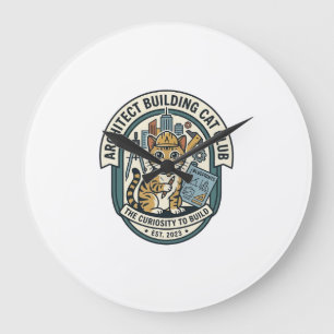 Reloj Redondo Grande Camiseta Gráfica de Gato Arquitecto Edificio Arte 