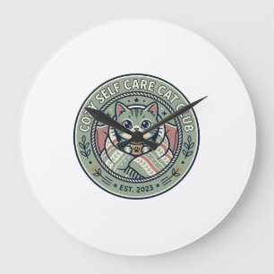 Reloj Redondo Grande Camiseta Gráfica de Gato de Auto Cuidado Acogedor