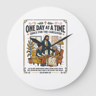 Reloj Redondo Grande Camiseta gráfica de Jesús cuidando a padres ancian