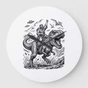 Reloj Redondo Grande Camiseta gráfica de jinete de dinosaurio con graba