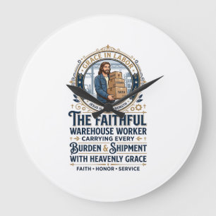 Reloj Redondo Grande Camiseta Gráfica de Logística de Almacén de Jesús 