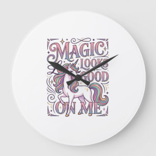 Reloj Redondo Grande Camiseta gráfica de moda con magia de unicornio pa