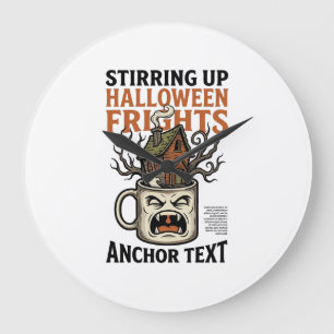Reloj Redondo Grande Camiseta gráfica de taza encantada de café espeluz