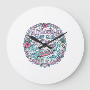 Reloj Redondo Grande Camiseta Gráfica del Club de Surf de Unicornios Ju