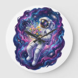 Reloj Redondo Grande Camiseta gráfica espacial de astronauta con flores