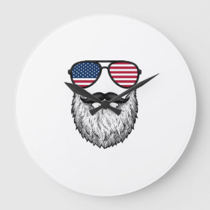 Reloj Redondo Grande Camiseta Gráfica Gafas de Sol Barba Patriótica Vin