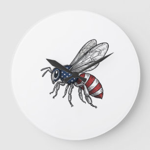 Reloj Redondo Grande Camiseta Gráfica Vectorial de Abeja Patriótica Vin