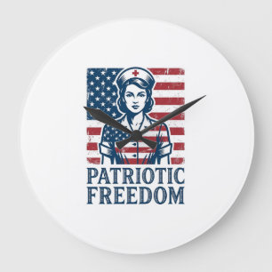 Reloj Redondo Grande Camiseta gráfica vectorial de enfermera patriótica