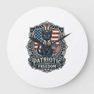 Reloj Redondo Grande Camiseta gráfica vectorial de gato negro patriota