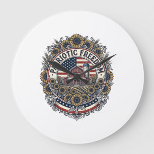 Reloj Redondo Grande Camiseta gráfica vectorial de granja de girasoles 