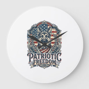 Reloj Redondo Grande Camiseta gráfica vectorial de pastor alemán patrió