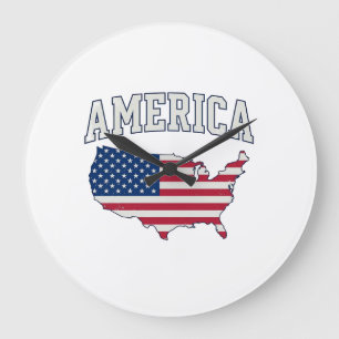 Reloj Redondo Grande Camiseta Gráfica Vintage Patriótica Mapa Bandera d