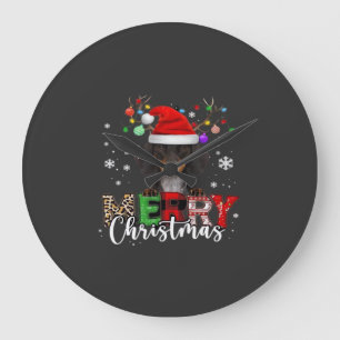 Reloj Redondo Grande Camiseta grande de perro salchicha Santa Navidad