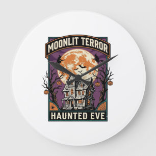 Reloj Redondo Grande Camiseta Haunted Moon Grabado Vintage Halloween Gr