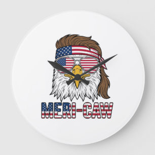 Reloj Redondo Grande Camiseta Meri-Caw Águila Patriótica Grabado Vintag