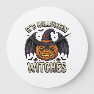 Reloj Redondo Grande Camiseta Murciélago Vintage Calabaza Bruja de Hall