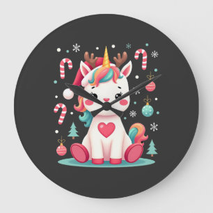 Reloj Redondo Grande Camiseta Navideña Monos Niñas Mujeres Xmas Unicorn