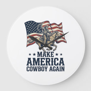 Reloj Redondo Grande Camiseta occidental patriótica Haz América Vaquero