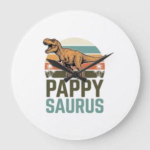 Reloj Redondo Grande Camiseta Pappysaurus Dinosaurio Divertido Atardece