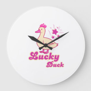 Reloj Redondo Grande Camiseta para mujeres Lucky Duck con diseño modern