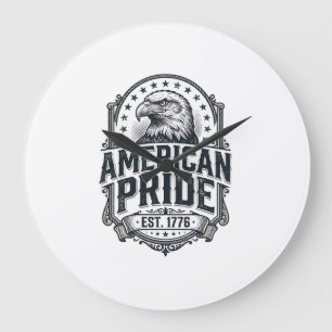 Reloj Redondo Grande Camiseta Patriótica Águila Orgullo Americano Vinta